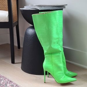 Steve Madden Neon Green Croc-Effect Boots